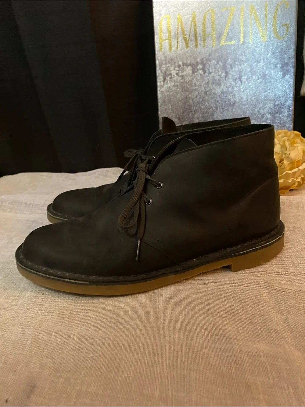 CLARKS SZ 9.5 Bushacre 2 Men’s Charcoal Grey Black Ankle Chukka Boots